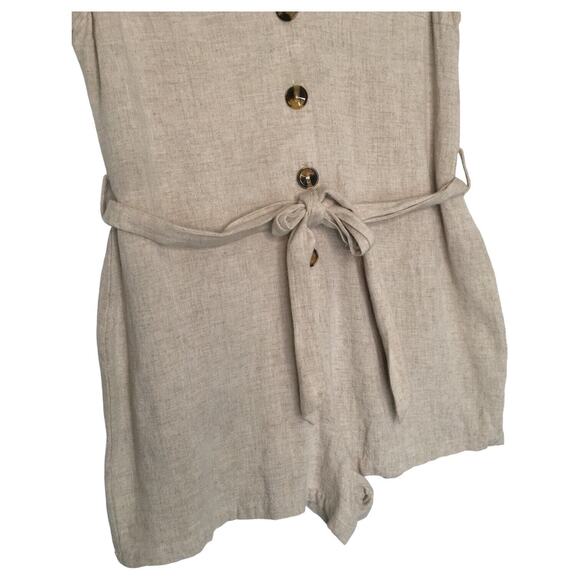 ee:some Romper Womens S Linen Cotton Belted Sleeveless Button Front Summer Beige - Picture 6 of 10